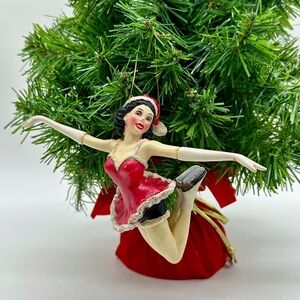 Vintage Winward Holidays 50's Lady Ice Skater Ornament Red Dress Santa Hat